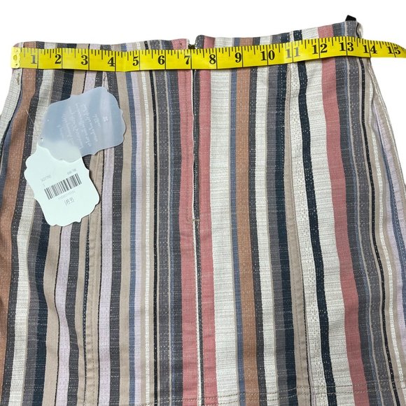 Altard State Denim Mini Skirt Small S Pink Camel Cotton Stripes Rise Mid Stretch - Picture 7 of 12